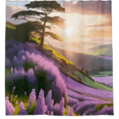 Lilac Blume Bloom on Hill bei Sonnenuntergang Glüh Duschvorhang (Vorderseite)