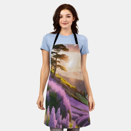 Lilac Blume Bloom on Hill bei Sonnenuntergang Glüh Schürze (Getragen)