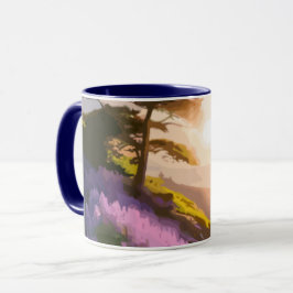 Lilac Blume Bloom on Hill bei Sonnenuntergang Glüh Tasse