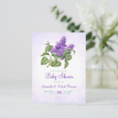 Lilac Blume Botanical Lila Green Baby Dusche Einladungspostkarte (Stehend Vorderseite)