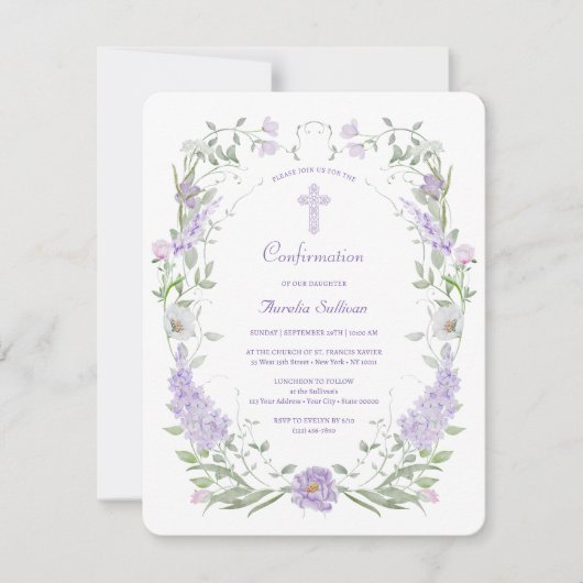 Lilac-Blume Frame Confirmation Einladung (Vorderseite)