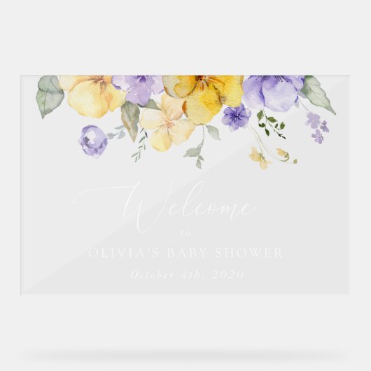 Lilac-Blume, gelbe Blumen, Babydusche - Empfang Acrylschild (Vorderseite)
