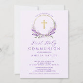 Lilac Blume Girls Erste Kommune Einladung (Vorderseite)