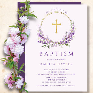 Lilac Blume Girls First Baptisse Einladung