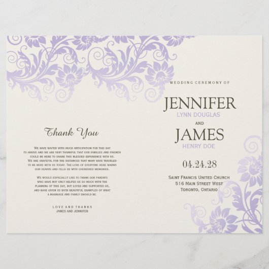 Lilac Blume Hochzeitsprogramme (Vorderseite)
