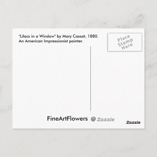 Lilac-Blume in einem Fenster Fine Art Postcard Postkarte (Rückseite)