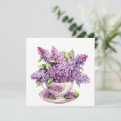Lilac-Blume in einem Teacup blühen Karte (Stehend Vorderseite)