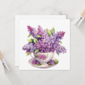 Lilac-Blume in einem Teacup blühen Karte (Vorderseite/Rückseite Beispiel)