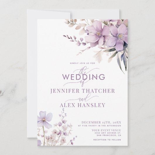 Lilac Blume | Rustikale Script Floral Wedding Einladung (Vorderseite)