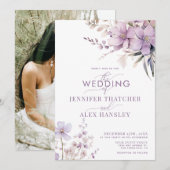 Lilac Blume | Rustikale Script Floral Wedding Einladung (Vorne/Hinten)