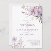 Lilac-Blume Rustikales Script Floral QR-Code Hochz Einladung (Vorderseite)