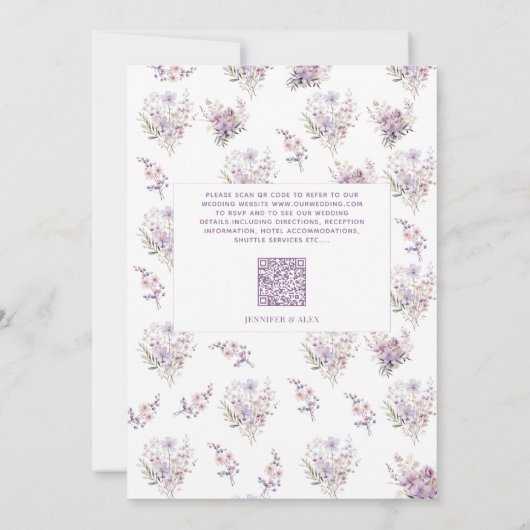 Lilac-Blume Rustikales Script Floral QR-Code Hochz Einladung (Rückseite)