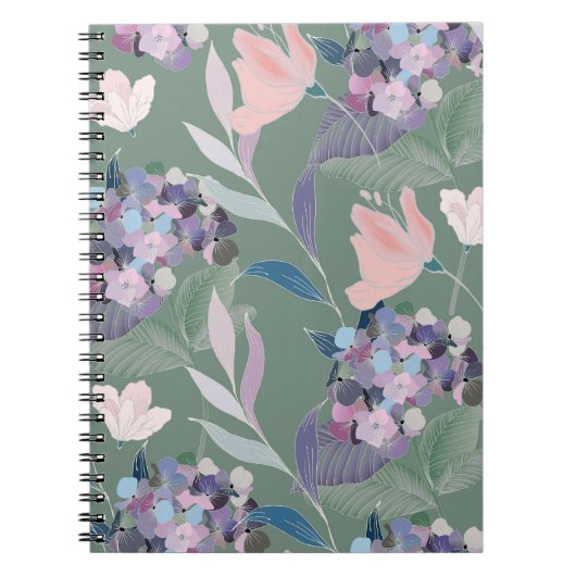 Lilac Blume Sage Gray Pattern Notizblock (Vorderseite)