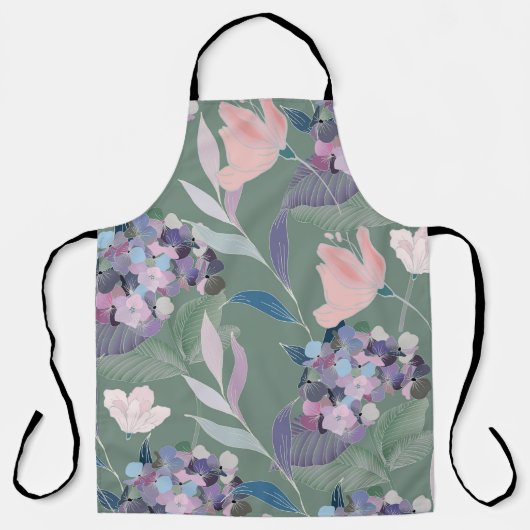 Lilac Blume Sage Gray Pattern Schürze (Vorderseite)