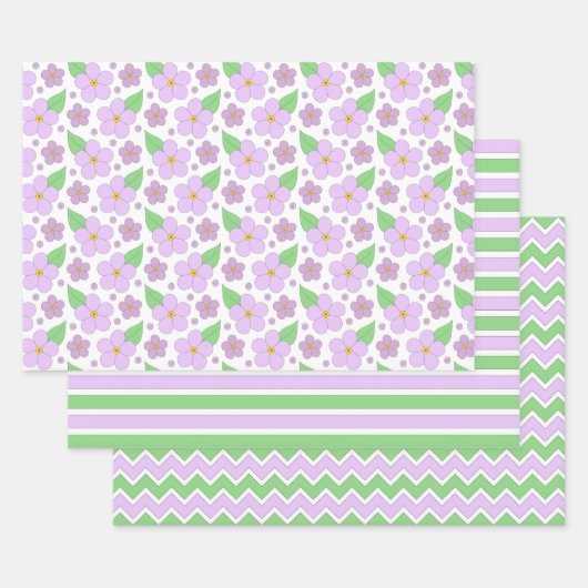 Lilac-Blume, Streifen und Zickzack Papierblätter Geschenkpapier Set (Set)