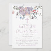 Lilac Blume Taufe Girl Einladung (Vorderseite)