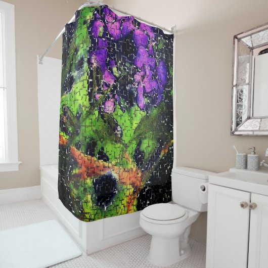 Lilac-Blume und Blätter in geschnitztem Mosaik Duschvorhang (Beispiel)