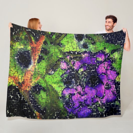 Lilac-Blume und Blätter in geschnitztem Mosaik Fleecedecke (Beispiel)