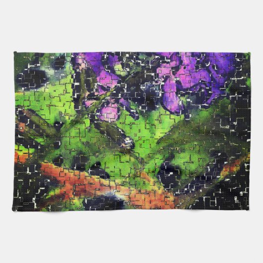 Lilac-Blume und Blätter in geschnitztem Mosaik Geschirrtuch (Horizontal)