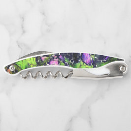 Lilac-Blume und Blätter in geschnitztem Mosaik Kellnermesser