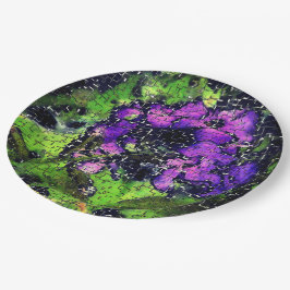 Lilac-Blume und Blätter in geschnitztem Mosaik Pappteller