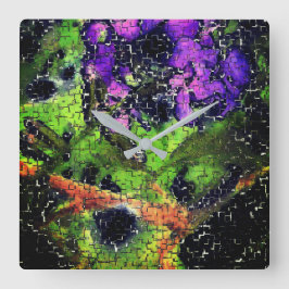 Lilac-Blume und Blätter in geschnitztem Mosaik Quadratische Wanduhr