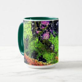 Lilac-Blume und Blätter in geschnitztem Mosaik Tasse