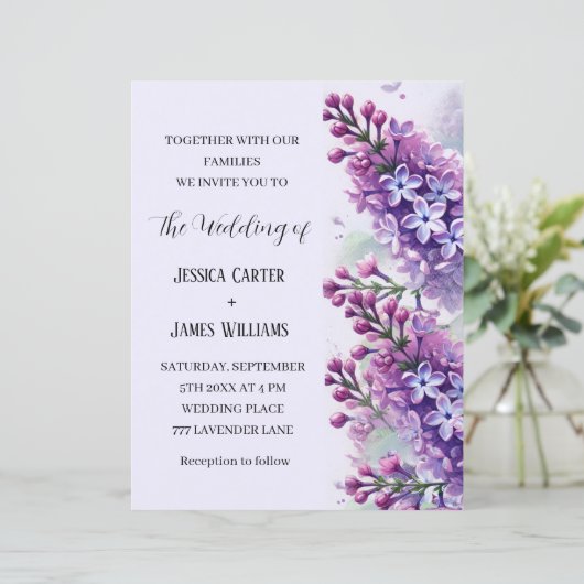 Lilac Blume Wasserfarbe Rustikale Hochzeit (Stehend Vorderseite)