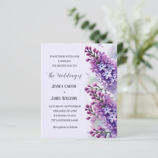 Lilac Blume Wasserfarbe Rustikale Hochzeit (Stehend Vorderseite)