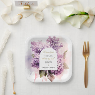 Lilac Blume Wasserfarben Kunst Hochzeit Bibel Vers Pappteller