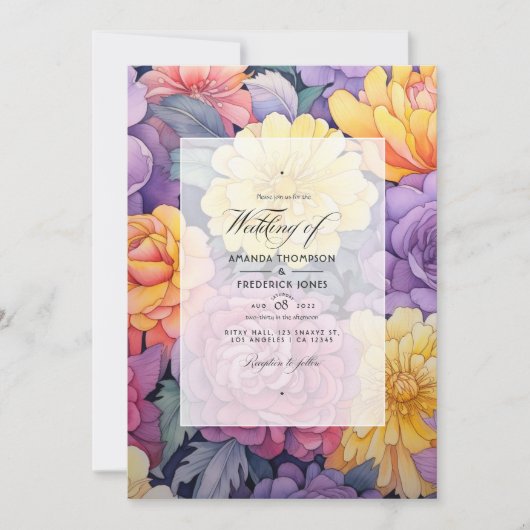 Lilac, Blush Pink und Vintag-Gelbe Hochzeitsinvit Einladung (Vorderseite)