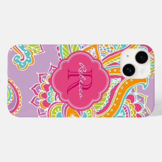 Lilac Bohemisch Paisley Custom Monogram Case-Mate iPhone Hülle (Rückseite (Horizontal))