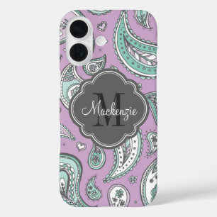 Lilac Bohemisch Paisley Custom Monogram iPhone 16 Hülle