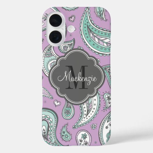 Lilac Bohemisch Paisley Custom Monogram Case-Mate iPhone Hülle (Rückseite)