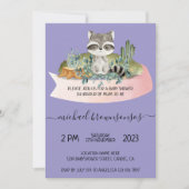 Lilac Boho Animal Raccoon Tropical Baby Dusche Einladung (Vorderseite)
