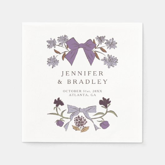 Lilac Boho Ribbons und Blume Hochzeit Serviette (Vorderseite)