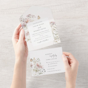 Lilac Boho Wildblume Fern Botanische Hochzeit All In One Einladung