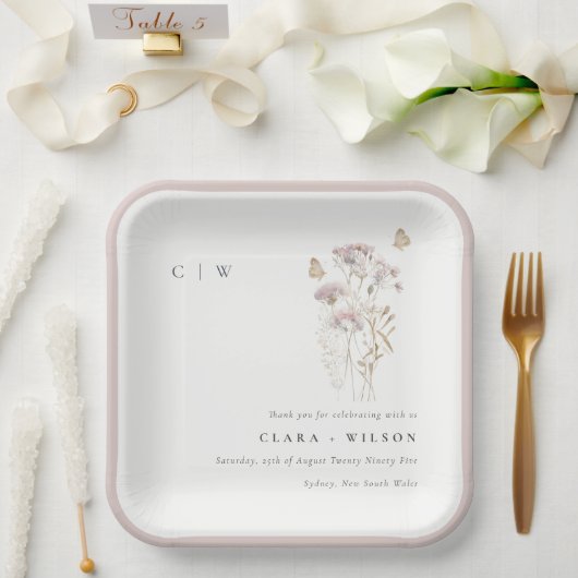 Lilac Boho Wildblume Fern Botanische Hochzeit Pappteller (Hochzeit)