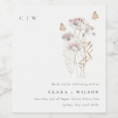 Lilac Boho Wildblume Fern Botanische Hochzeit Weinetikett (Einzelnes Label)