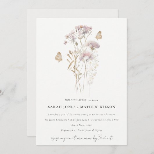 Lilac Boho Wildblume Fern Foliage Morgens nach Einladung (Vorne/Hinten)