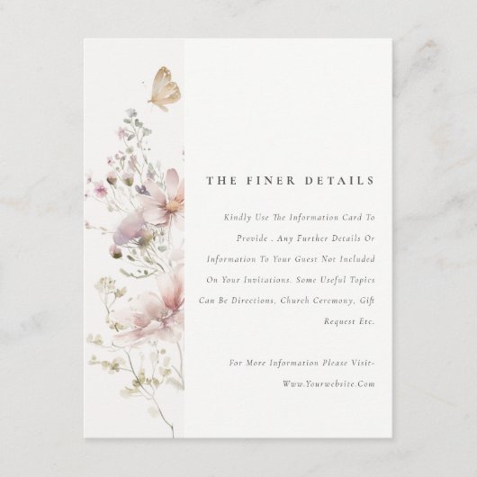 Lilac Boho Wildblume Fern Foliage Wedding Detail Begleitkarte (Vorderseite)