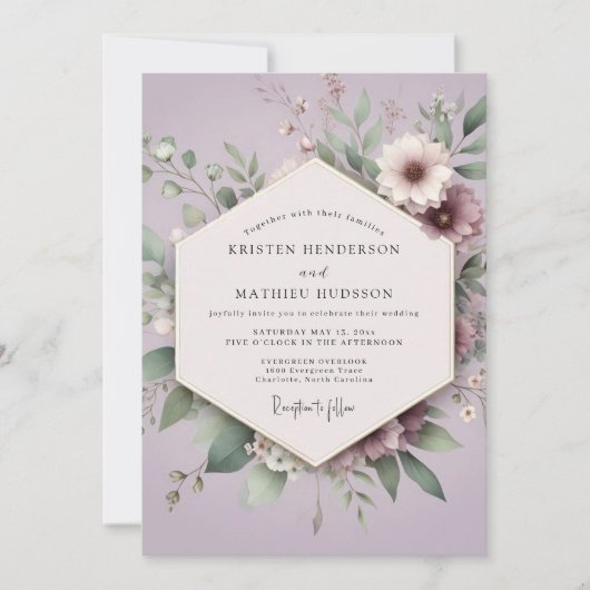 Lilac Botanical Romance Wedding Einladung (Vorderseite)