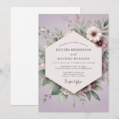 Lilac Botanical Romance Wedding Einladung (Vorne/Hinten)