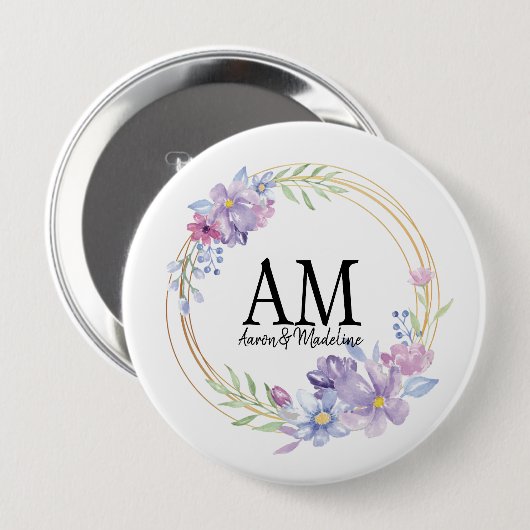 Lilac Bouquet, personalisiert Floral Monogram Button (Vorne & Hinten)