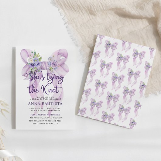 Lilac Bow Sie bindet das Brautparty des Knotens Einladung