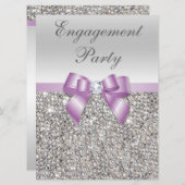 Lilac Bow - Silver Sequins große Engagement Einladung (Vorne/Hinten)