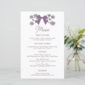 Lilac Bows Blume Wedding Dinner Menu (Stehend Vorderseite)
