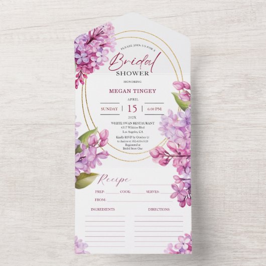 Lilac Brautparty Blumenrezept All In One Einladung (Innen Boden)