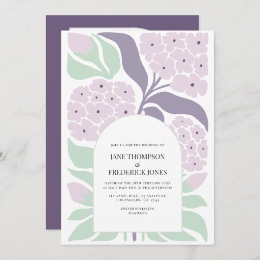 Lilac Breeze Floral Modern Spring Wedding Einladung (Vorne/Hinten)
