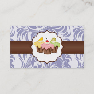 Lilac & Brown Floral Cup Cake Bakery Business Card Visitenkarte